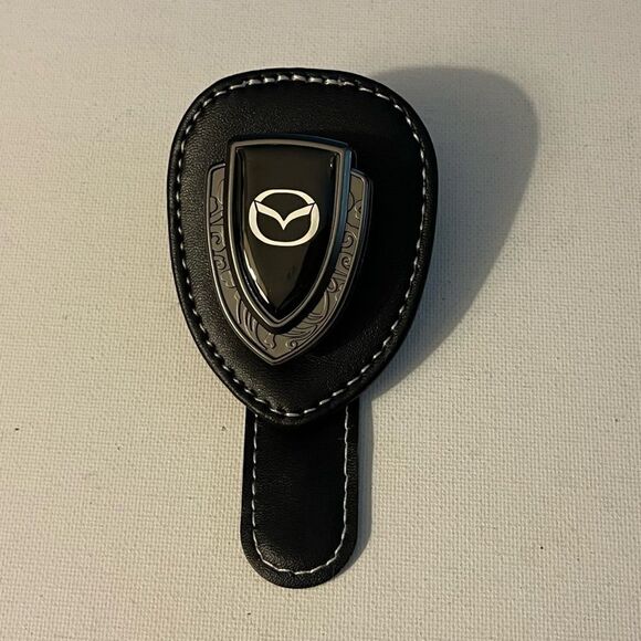 Mazda Logo Sunglass Holder for Car Black PU Leather NWT - Picture 5 of 9